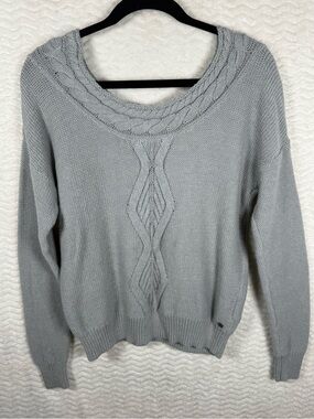 Roxy Light Gray Cable Scoop Neck Sweater